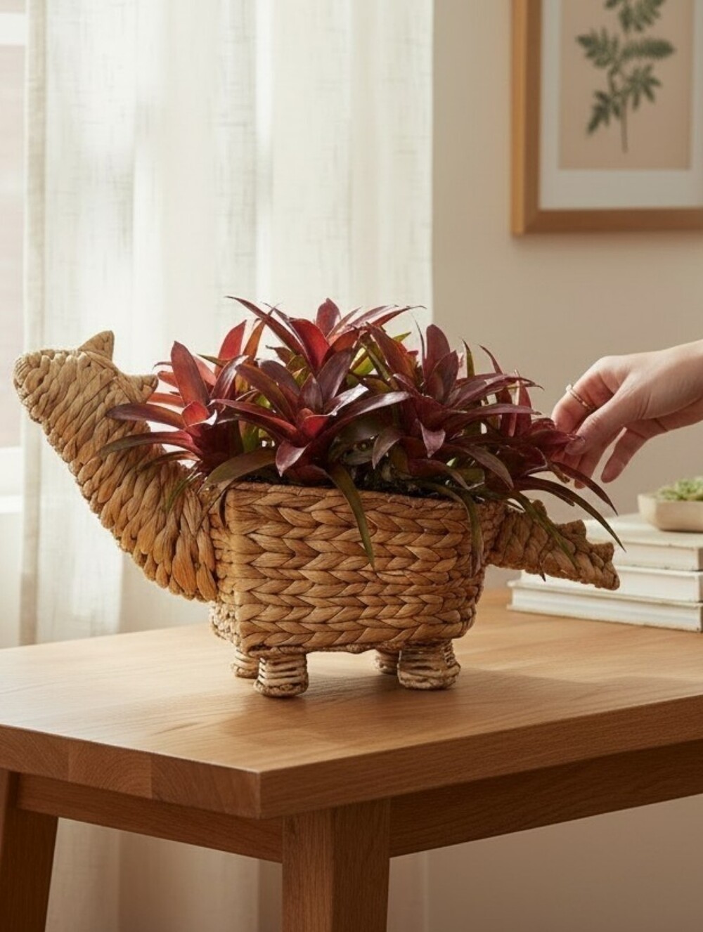 Dinosaur Rattan Wicker Plant Fruit Storage Decorative Planter